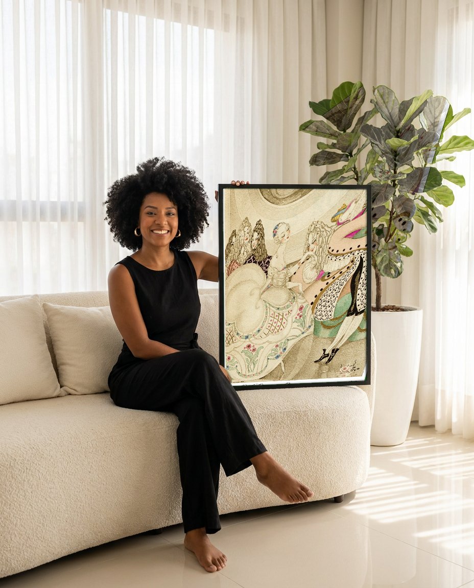 Quadro Decorativo Son Entrée Fut Sensationelle - Gerda Wegener com modelo em ambiente