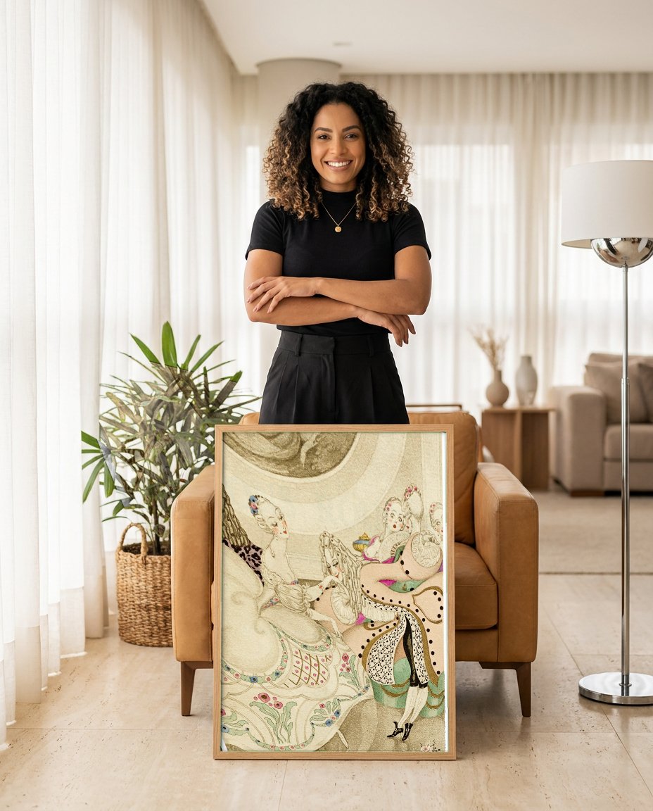 Quadro Decorativo Son Entrée Fut Sensationelle - Gerda Wegener com modelo em ambiente