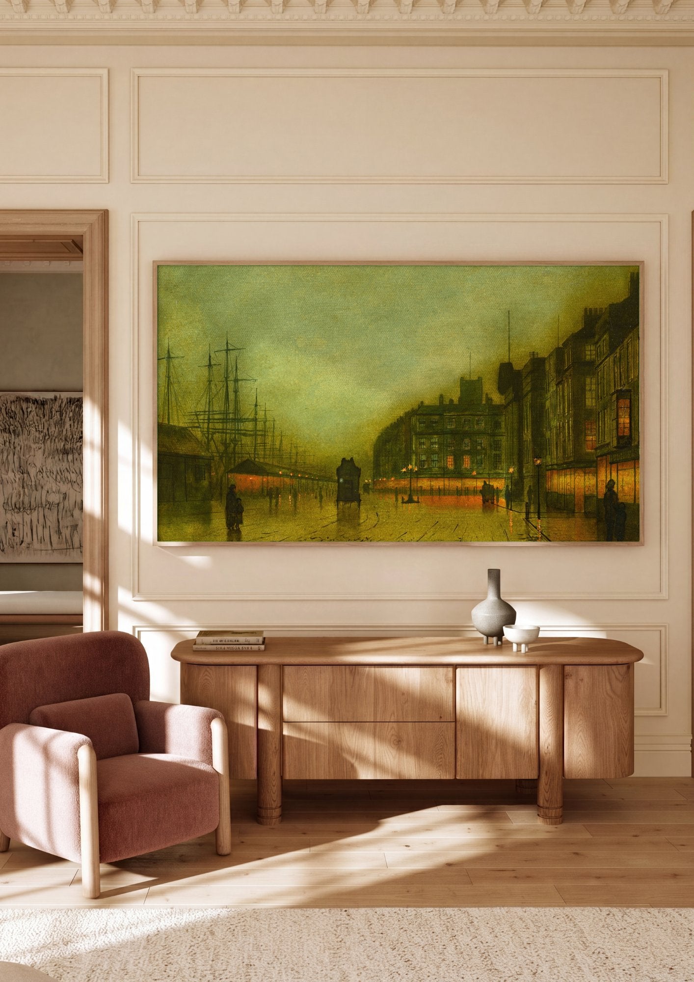 Quadro Decorativo Porto à Noite - John Atkinson Grimshaw em ambiente decorado