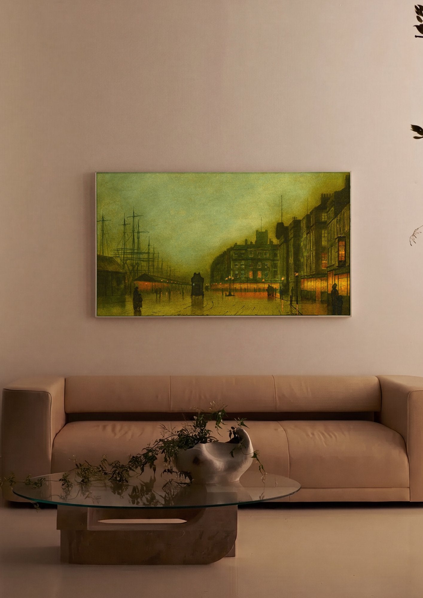 Quadro Decorativo Porto à Noite - John Atkinson Grimshaw em ambiente decorado