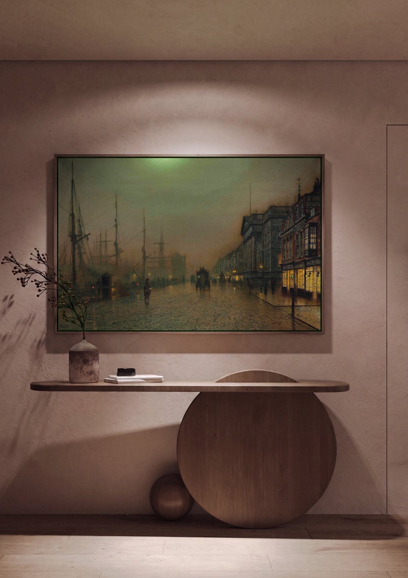 Quadro Decorativo Porto à Noite - John Atkinson Grimshaw em ambiente decorado