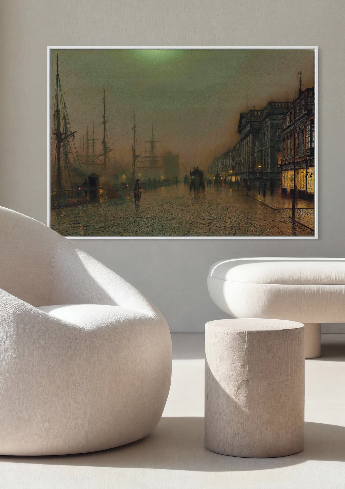 Quadro Decorativo Porto à Noite - John Atkinson Grimshaw em ambiente decorado