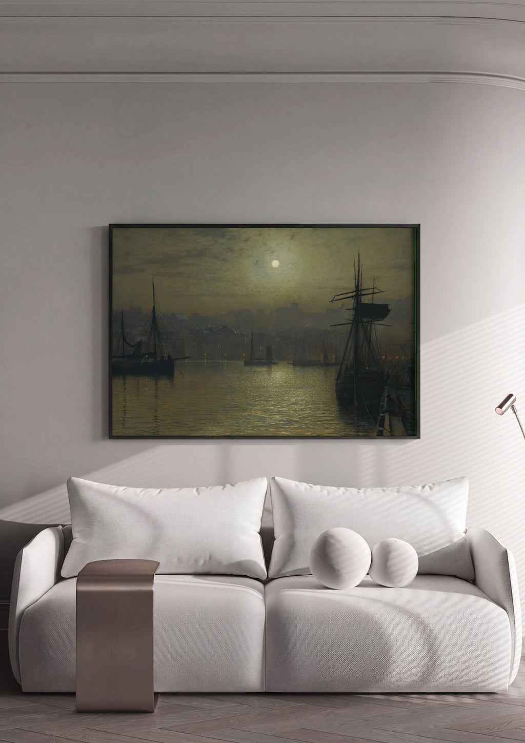 Quadro Decorativo Porto ao Luar - John Atkinson Grimshaw em ambiente decorado