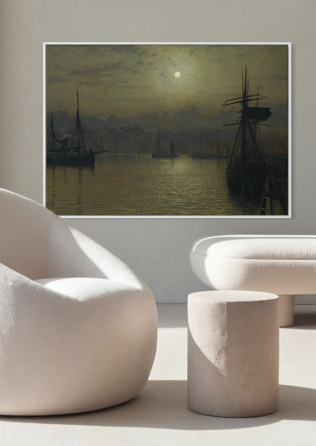 Quadro Decorativo Porto ao Luar - John Atkinson Grimshaw em ambiente decorado