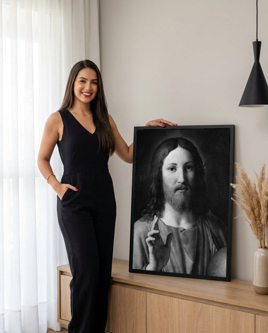 Quadro Decorativo Ecce Homo - Sassoferrato com modelo em ambiente