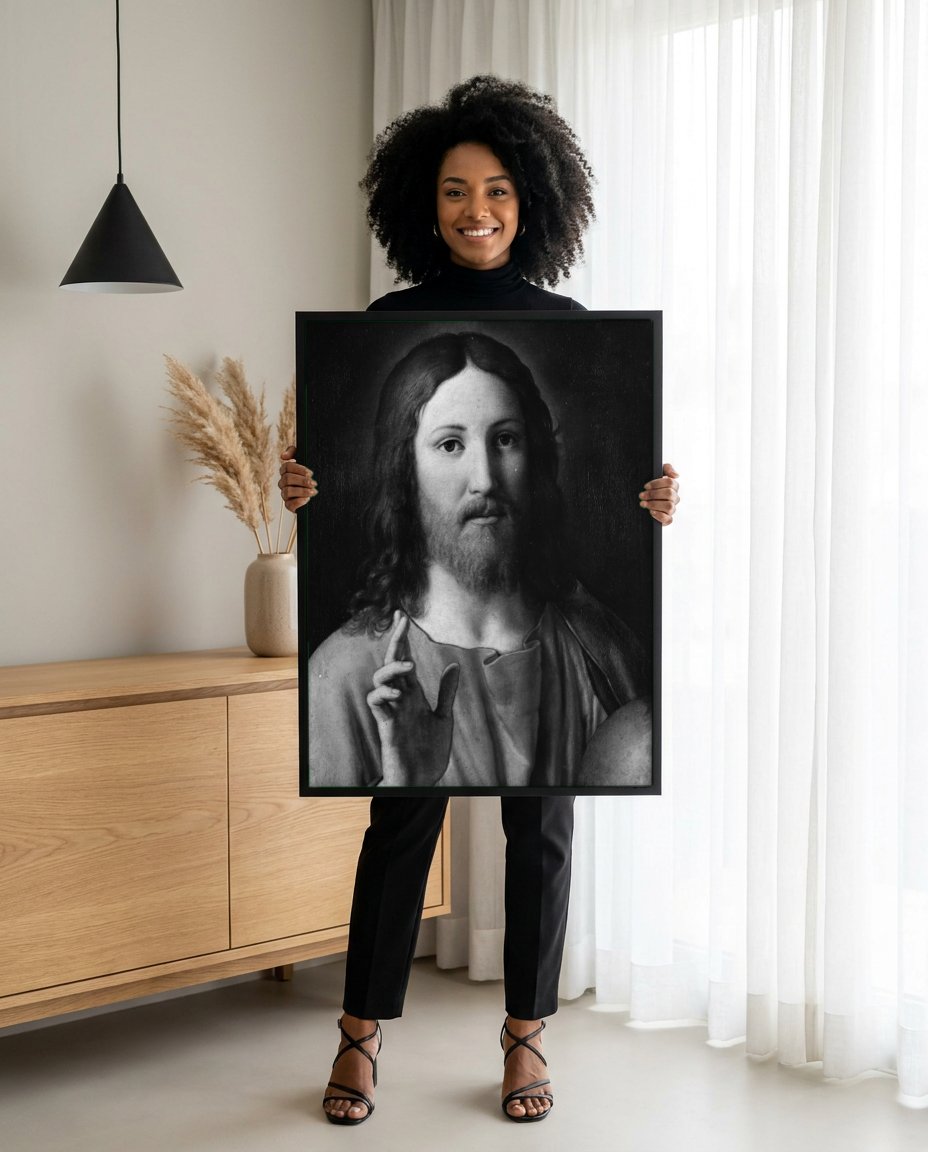 Quadro Decorativo Ecce Homo - Sassoferrato com modelo em ambiente