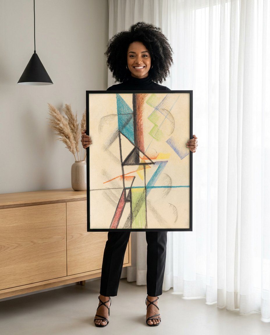 Quadro Decorativo Composicao Abstrata - August Macke com modelo em ambiente
