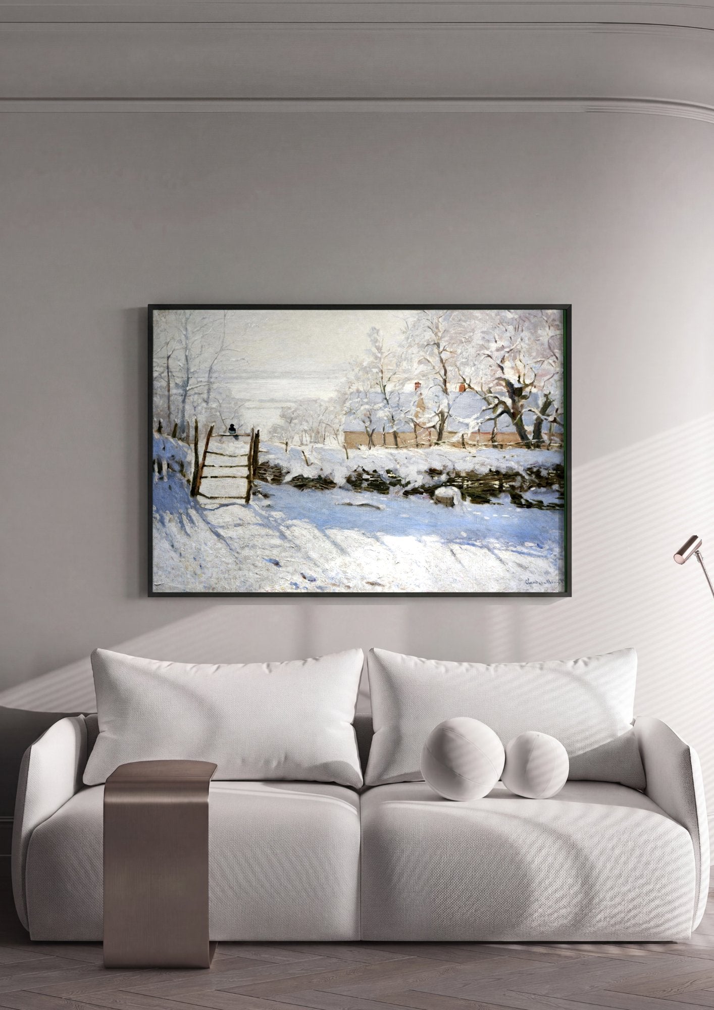 Quadro Decorativo A Gralha na Neve - Claude Monet em ambiente decorado