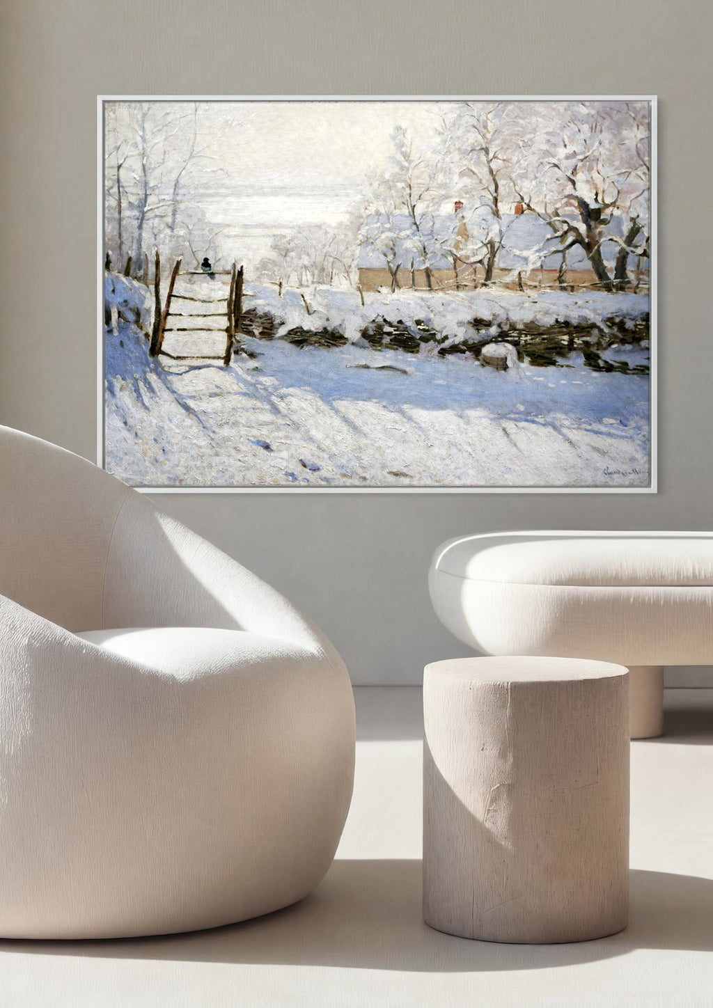 Quadro Decorativo A Gralha na Neve - Claude Monet em ambiente decorado