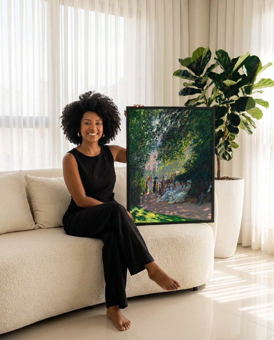 Quadro Decorativo Jardins Sombrios - Claude Monet com modelo em ambiente