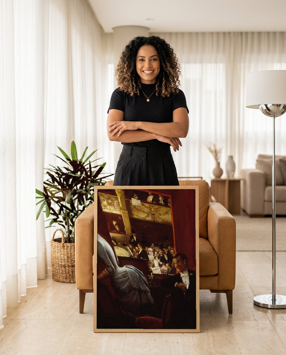 Quadro Decorativo A Camarote - Jean Béraud com modelo em ambiente