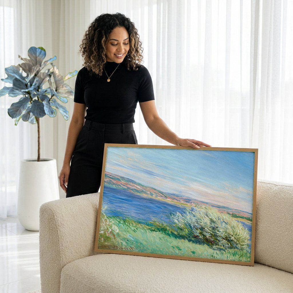 Quadro Decorativo Paisagem com Rio - Claude Monet com modelo em ambiente