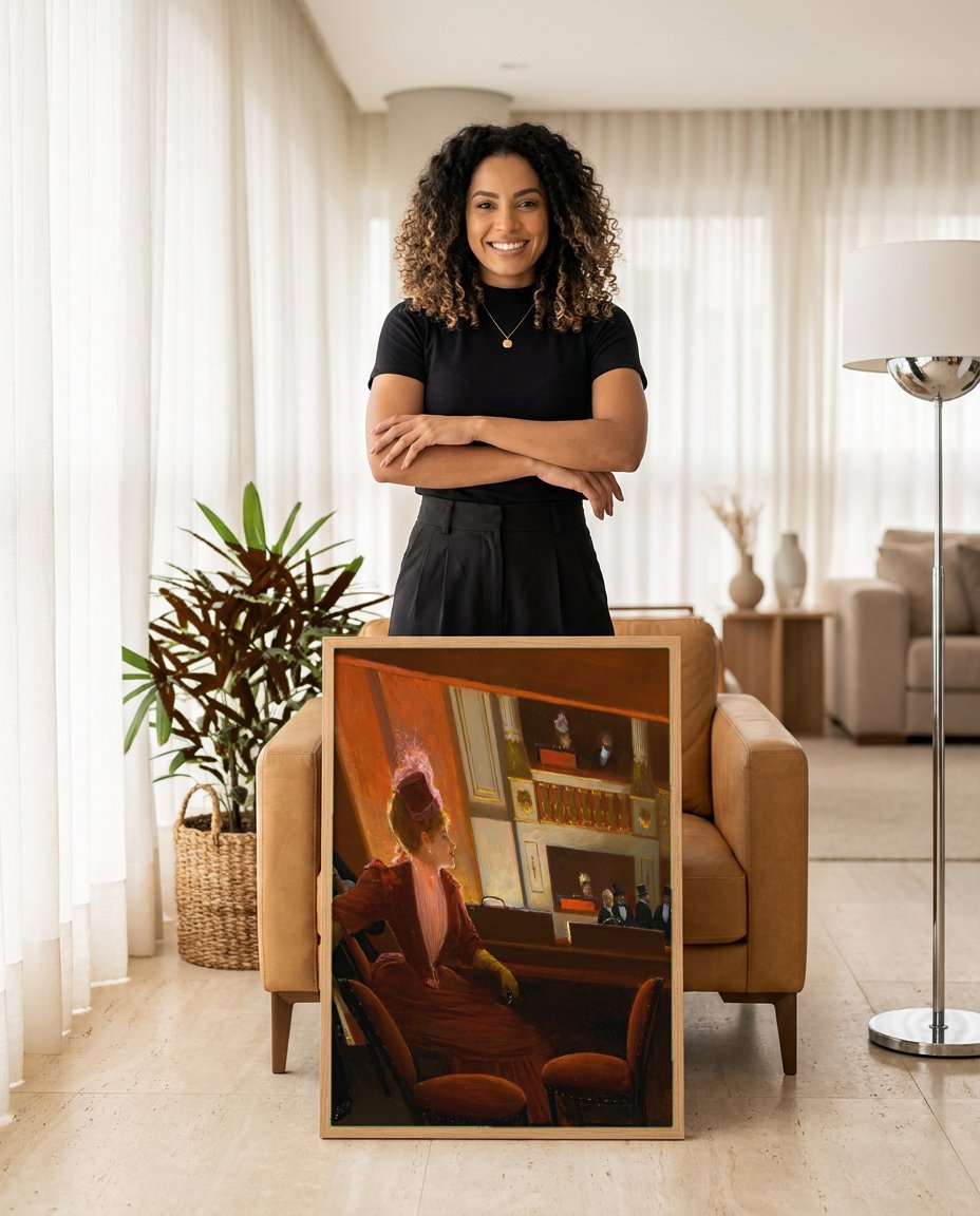 Quadro Decorativo A Plateia - Jean Béraud com modelo em ambiente