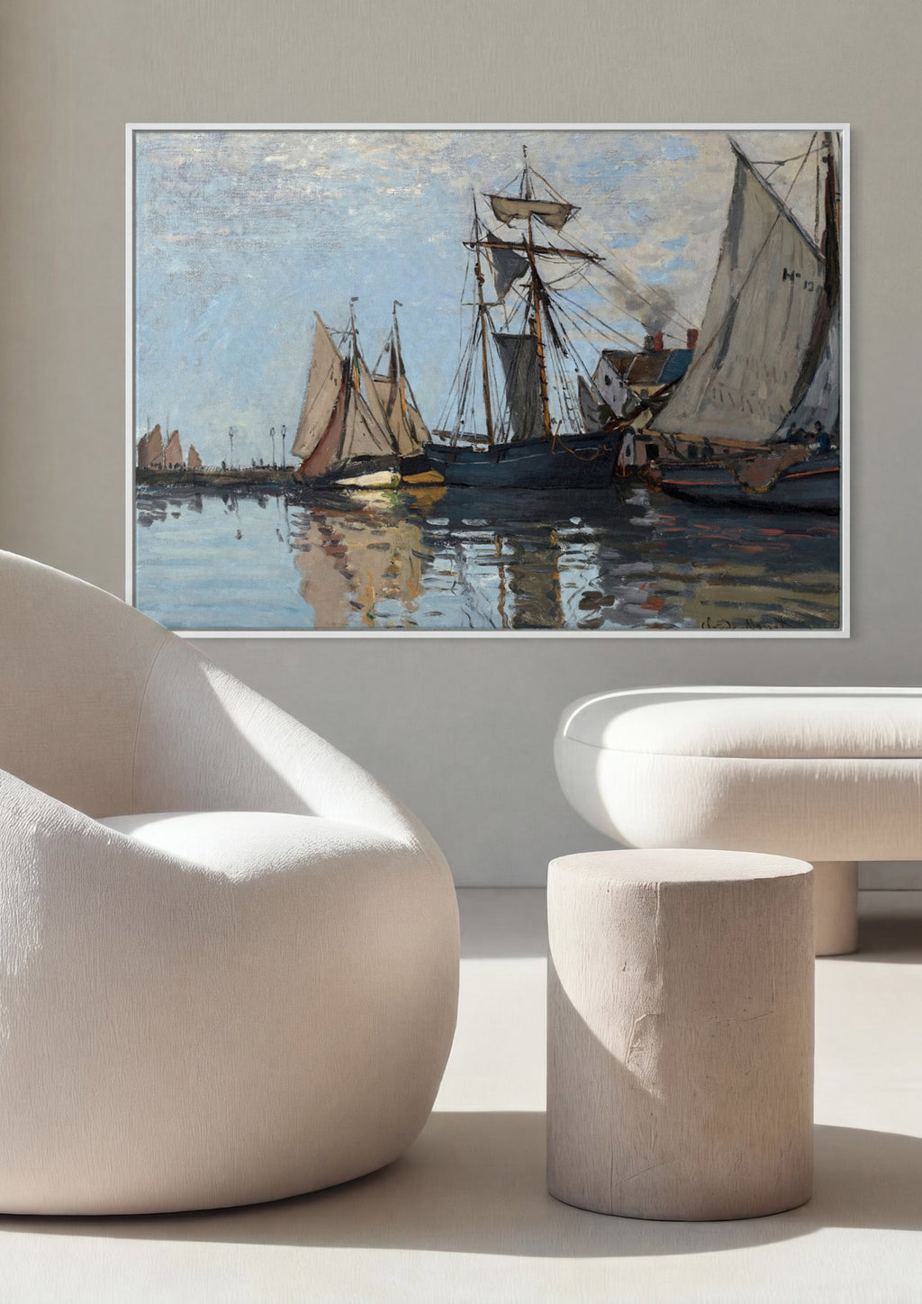 Quadro Decorativo Porto com Barcos - Claude Monet em ambiente decorado