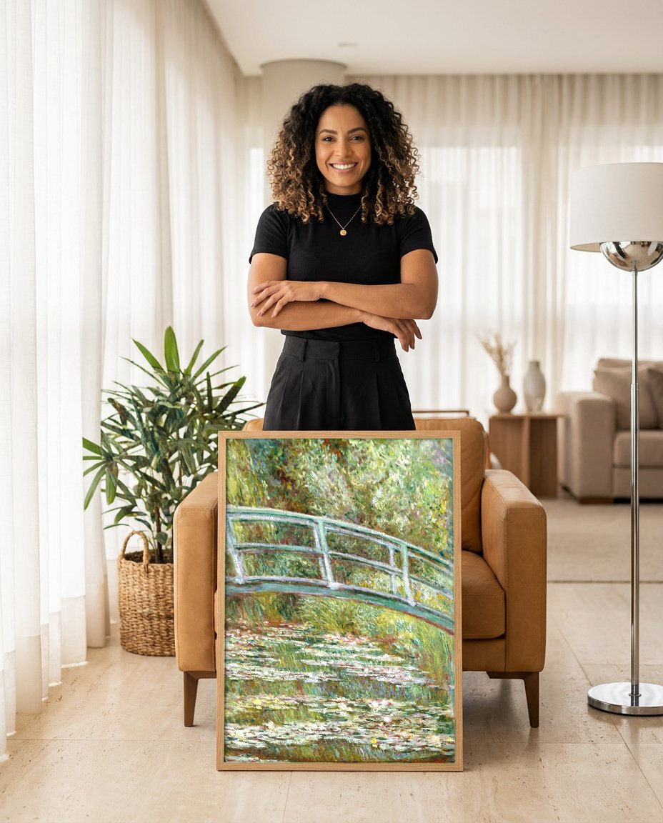 Quadro Decorativo A Ponte Japonesa - Claude Monet com modelo em ambiente