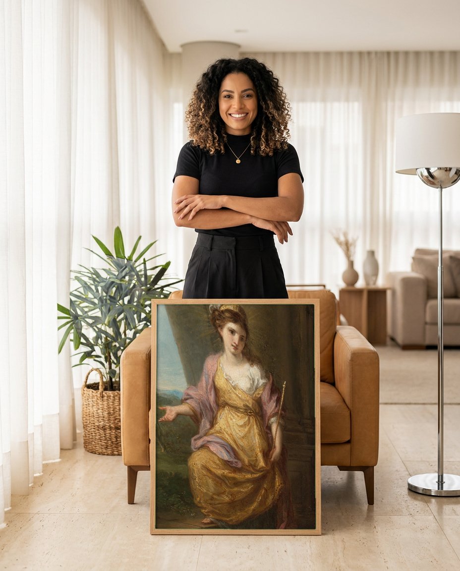 Quadro Decorativo A Sibila - Angelica Kauffmann com modelo em ambiente