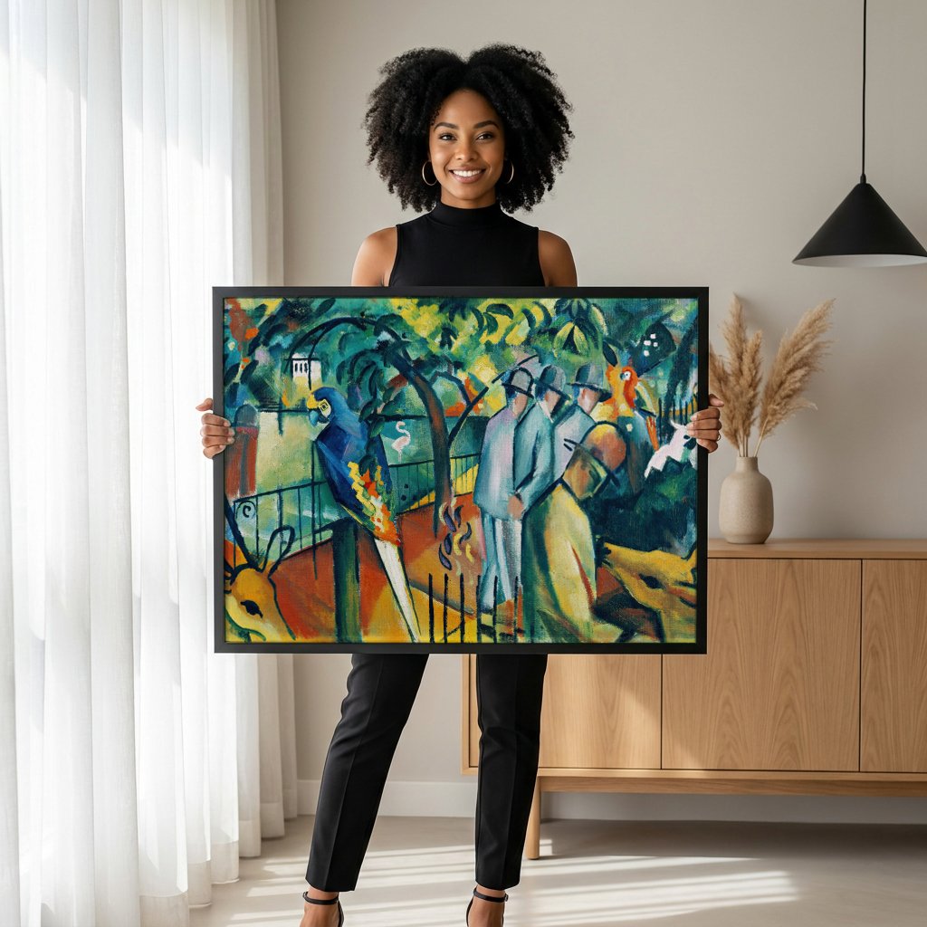 Quadro Decorativo Parque Zoológico I - August Macke com modelo em ambiente