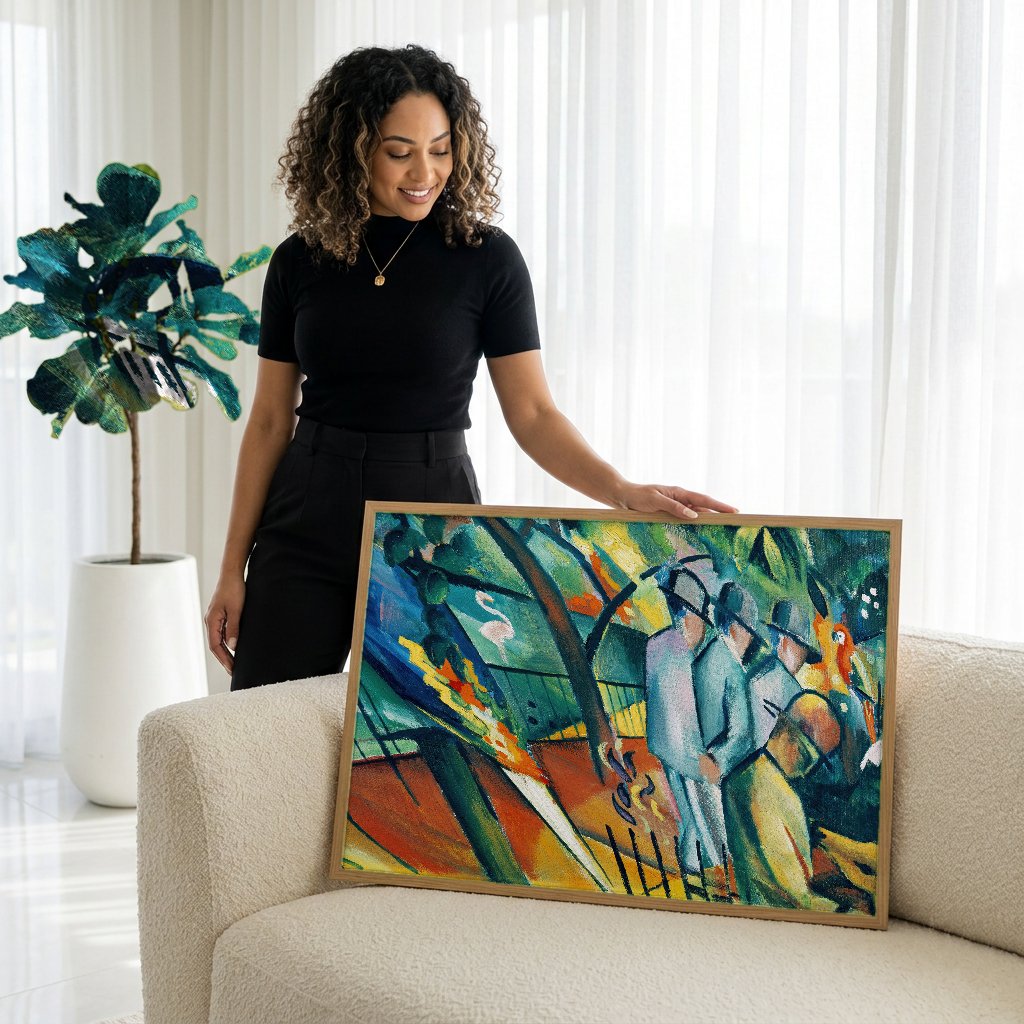 Quadro Decorativo Parque Zoológico I - August Macke com modelo em ambiente