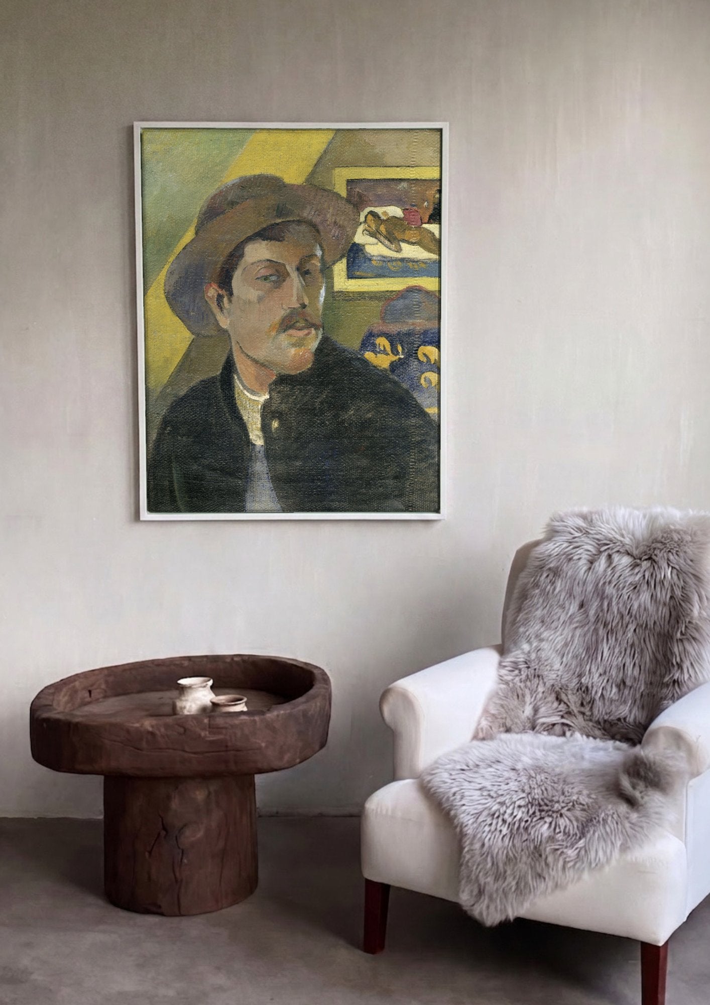 Quadro Decorativo Autorretrato - Paul Gauguin em ambiente decorado