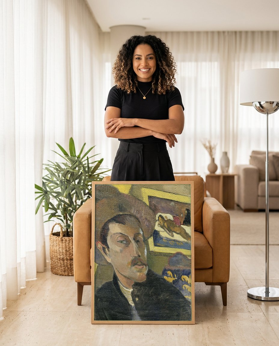Quadro Decorativo Autorretrato - Paul Gauguin com modelo em ambiente