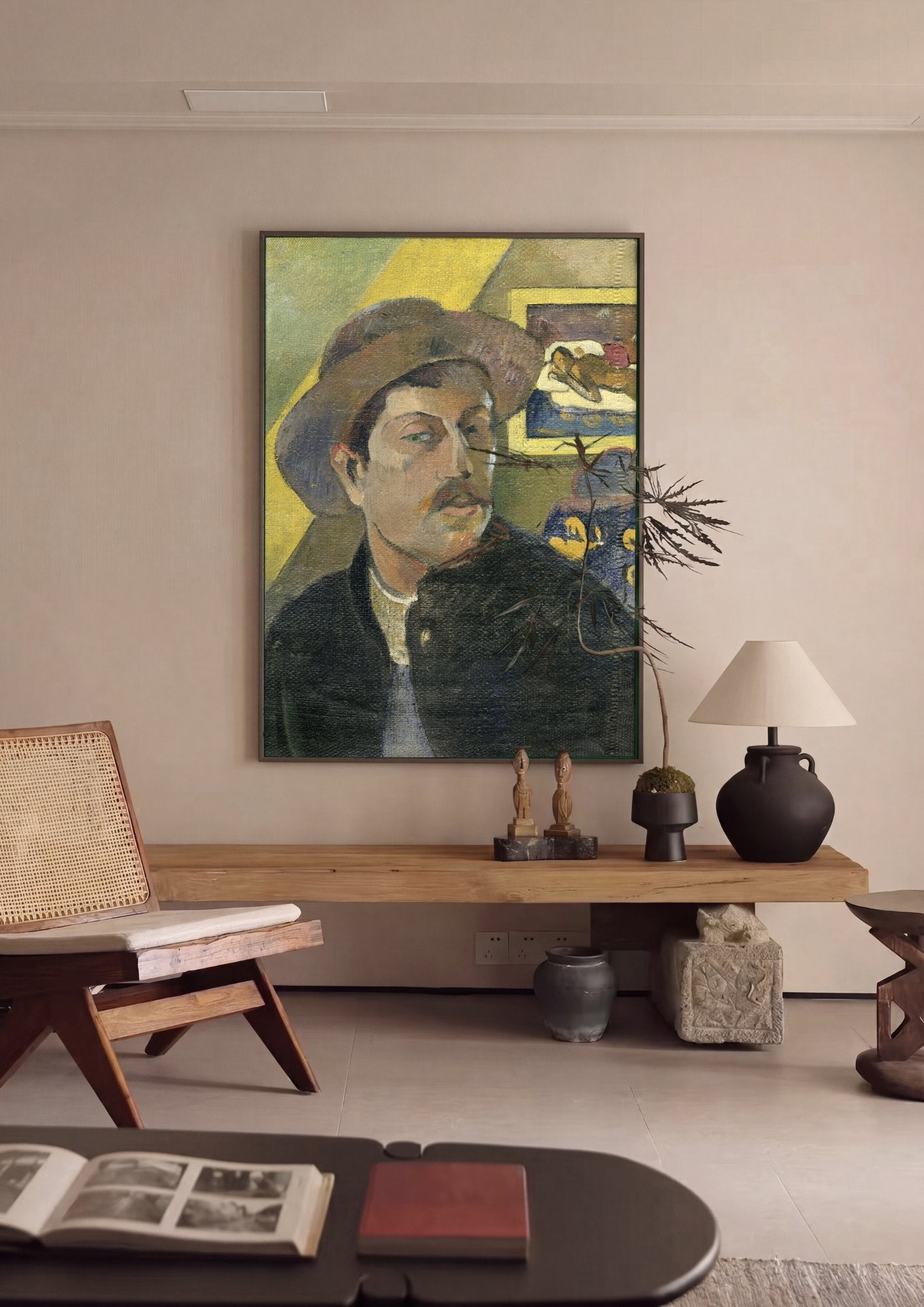 Quadro Decorativo Autorretrato - Paul Gauguin em ambiente decorado