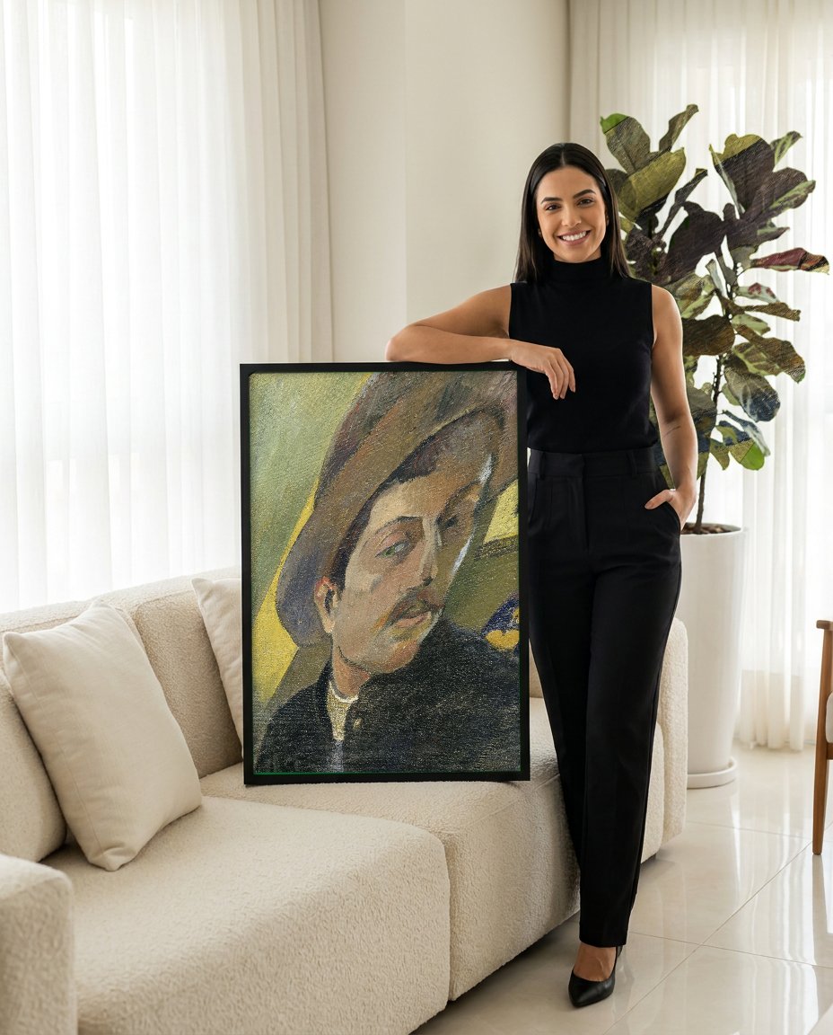 Quadro Decorativo Autorretrato - Paul Gauguin com modelo em ambiente