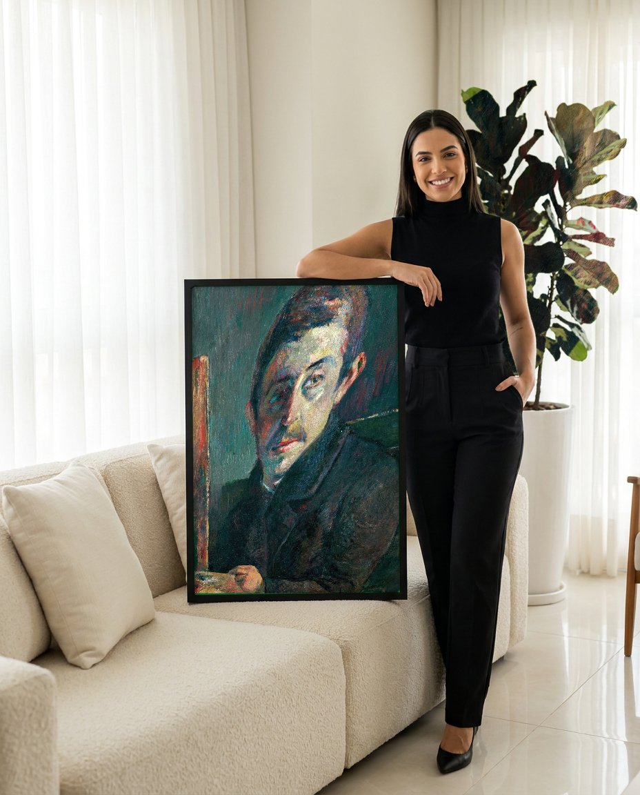 Quadro Decorativo Autorretrato - Paul Gauguin com modelo em ambiente