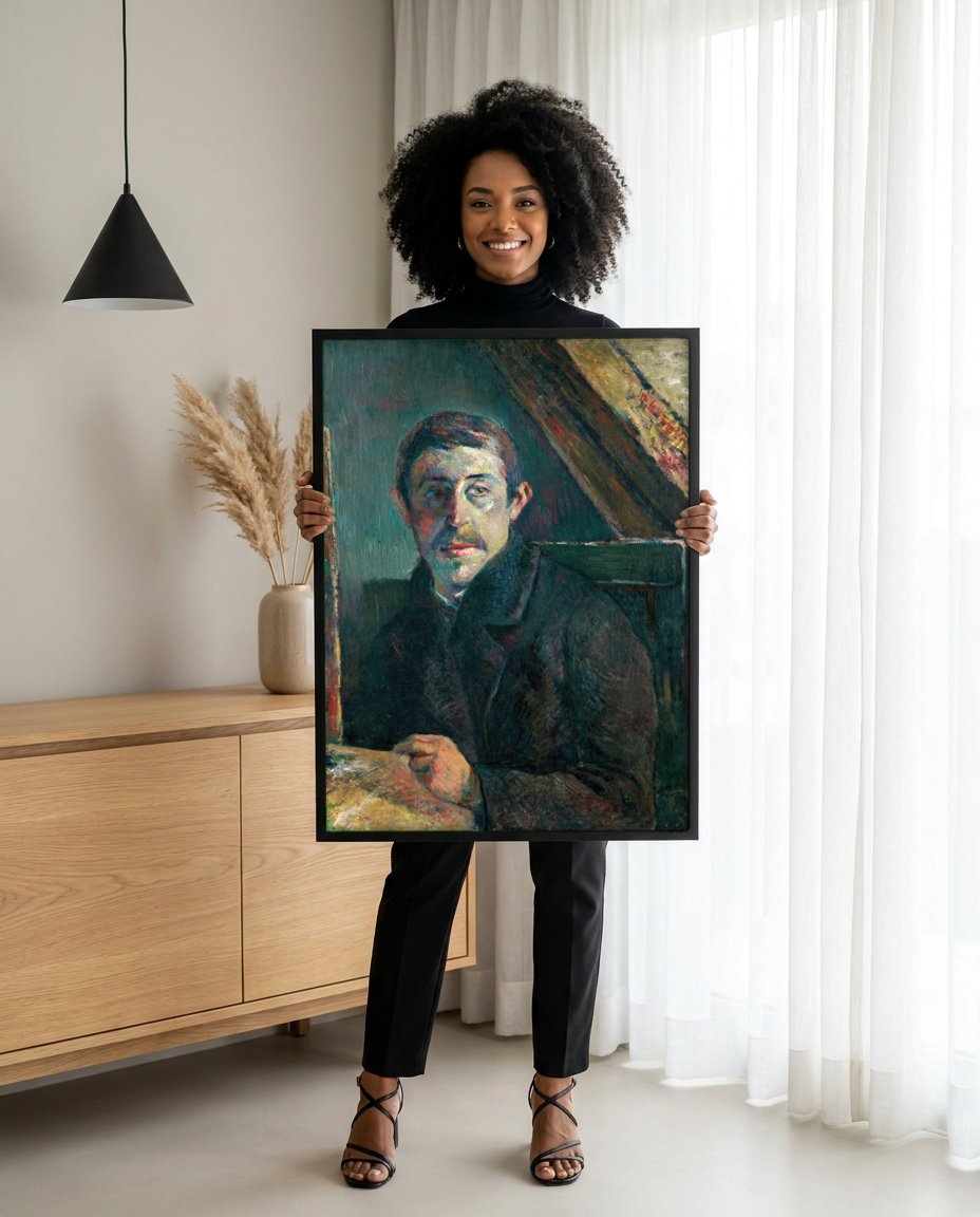 Quadro Decorativo Autorretrato - Paul Gauguin com modelo em ambiente
