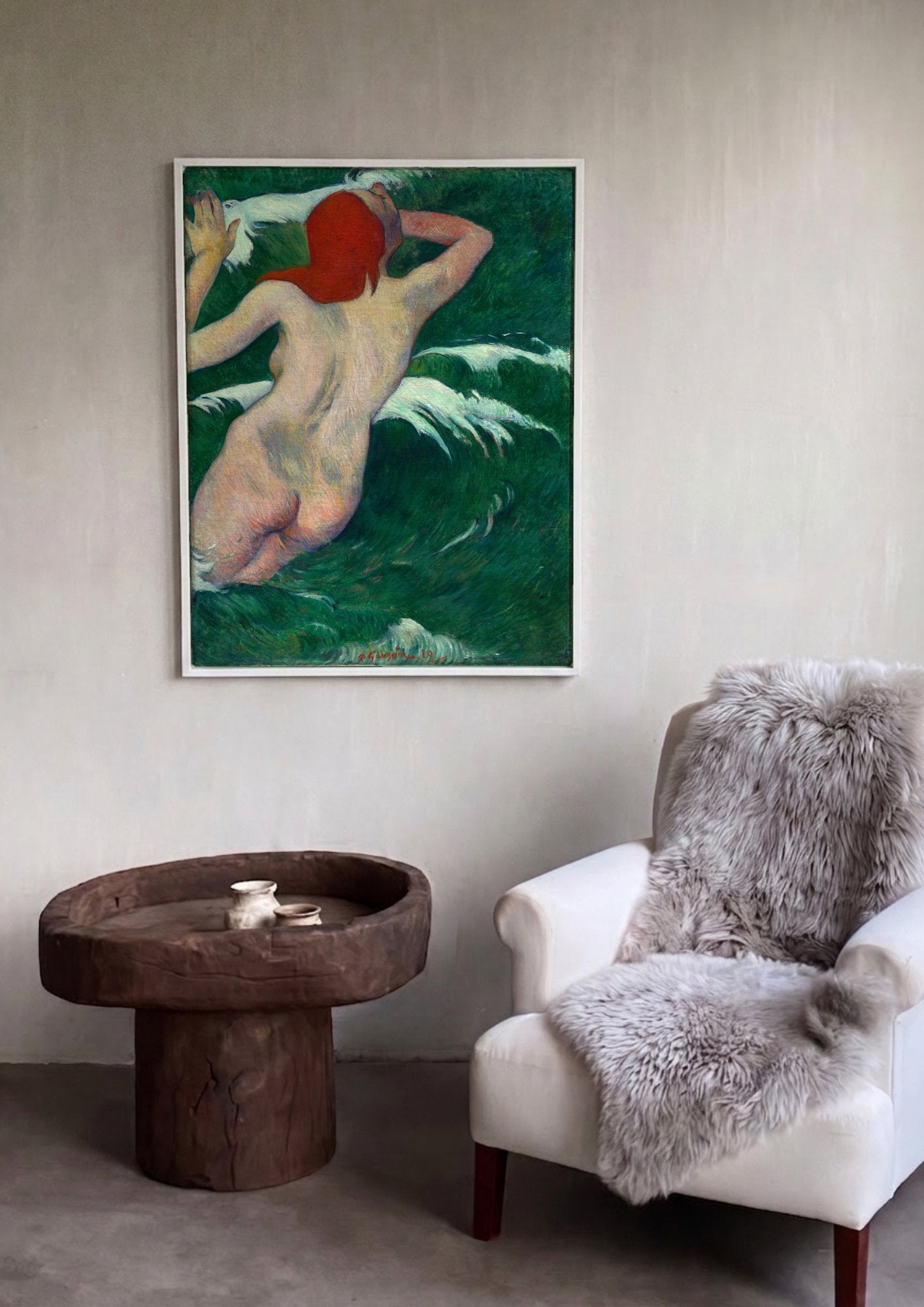 Quadro Decorativo A Mulher na Ondas - Gauguin em ambiente decorado