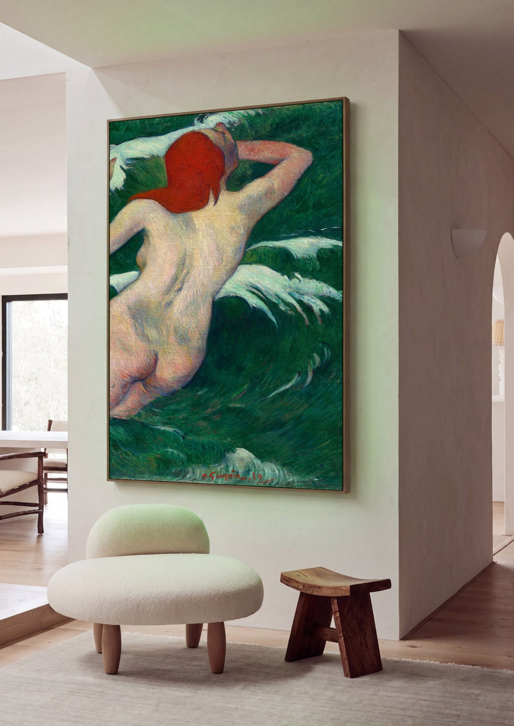 Quadro Decorativo A Mulher na Ondas - Gauguin em ambiente decorado