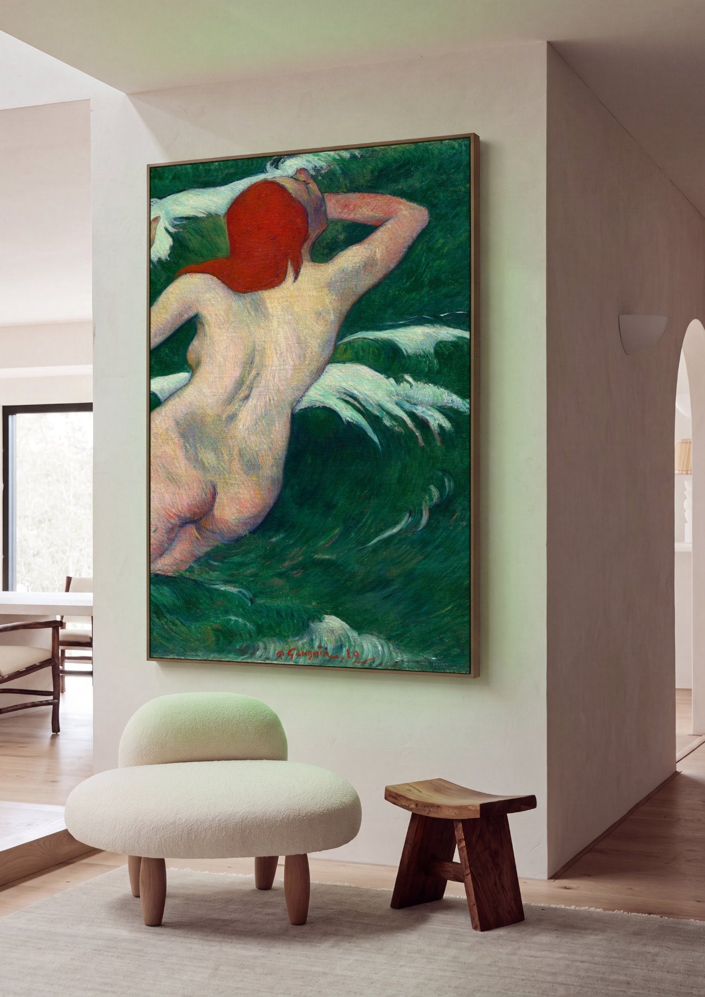 Quadro Decorativo A Mulher na Ondas - Gauguin em ambiente decorado