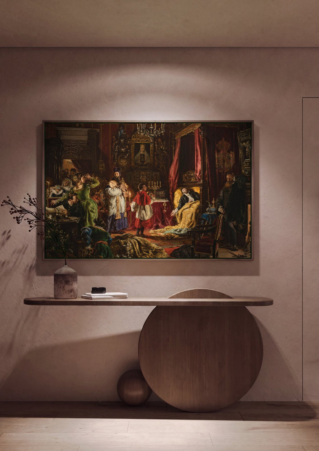 Quadro Decorativo A Morte de Zygmunt August - Jan Matejko em ambiente decorado