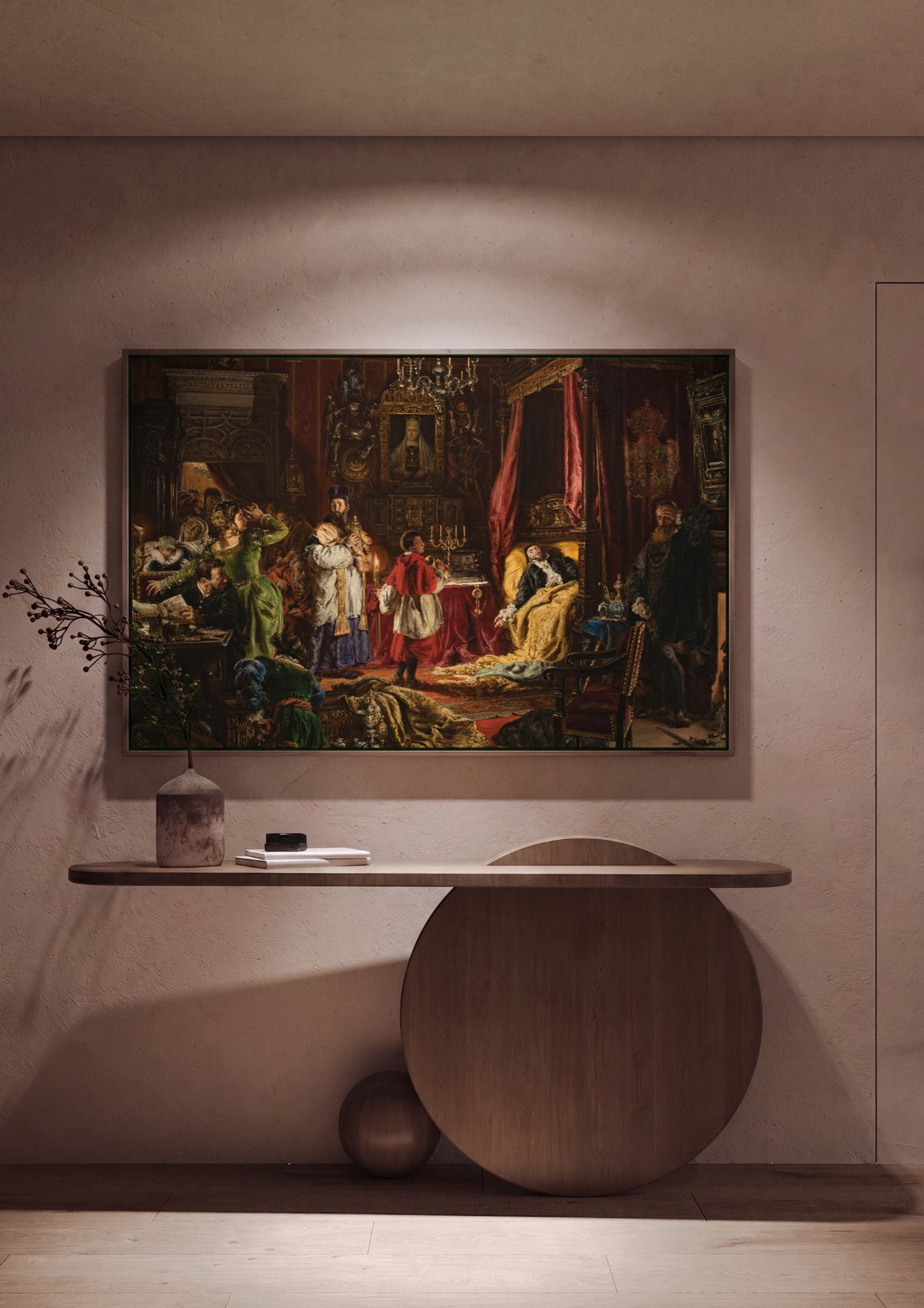 Quadro Decorativo A Morte de Zygmunt August - Jan Matejko em ambiente decorado