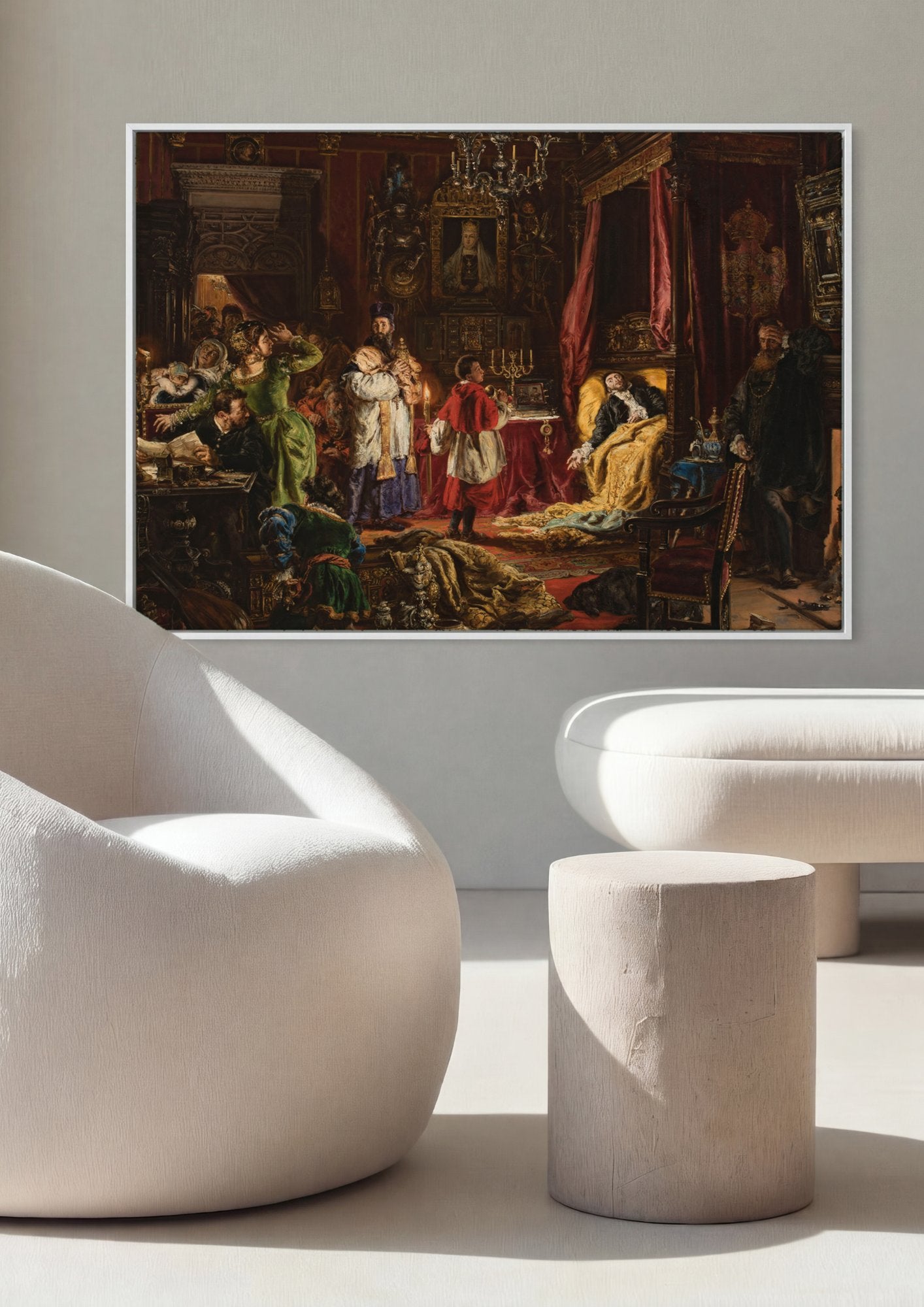 Quadro Decorativo A Morte de Zygmunt August - Jan Matejko em ambiente decorado