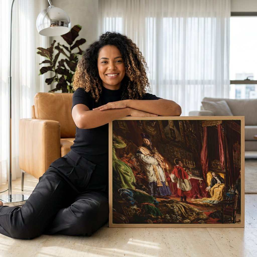 Quadro Decorativo A Morte de Zygmunt August - Jan Matejko com modelo em ambiente