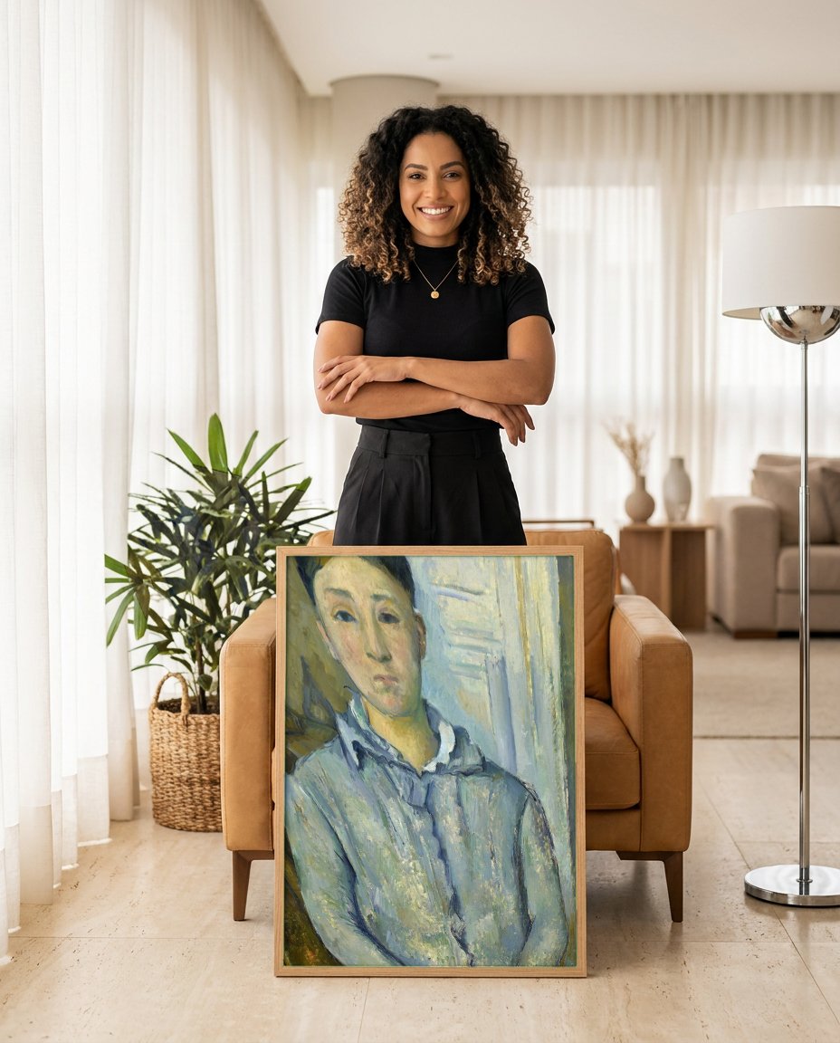Quadro Decorativo Retrato de Mulher - Paul Cézanne com modelo em ambiente