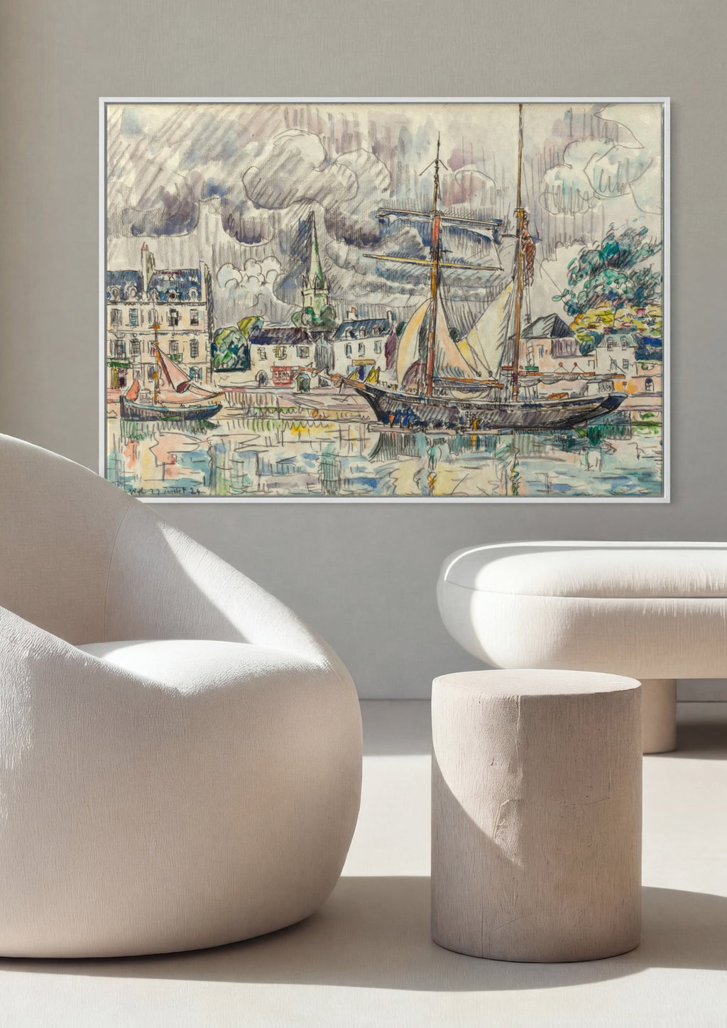 Quadro Decorativo Porto de Honfleur - Paul Signac em ambiente decorado