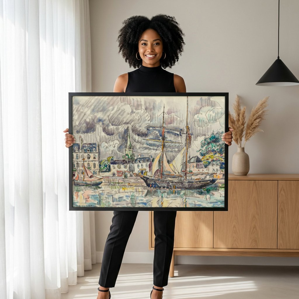 Quadro Decorativo Porto de Honfleur - Paul Signac com modelo em ambiente