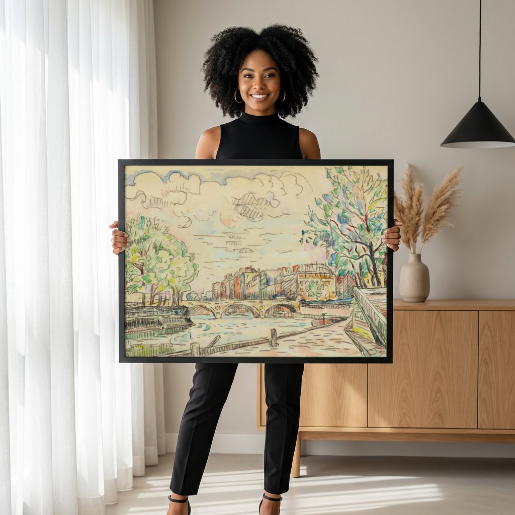 Quadro Decorativo A Ponte e o Sena - Paul Signac com modelo em ambiente