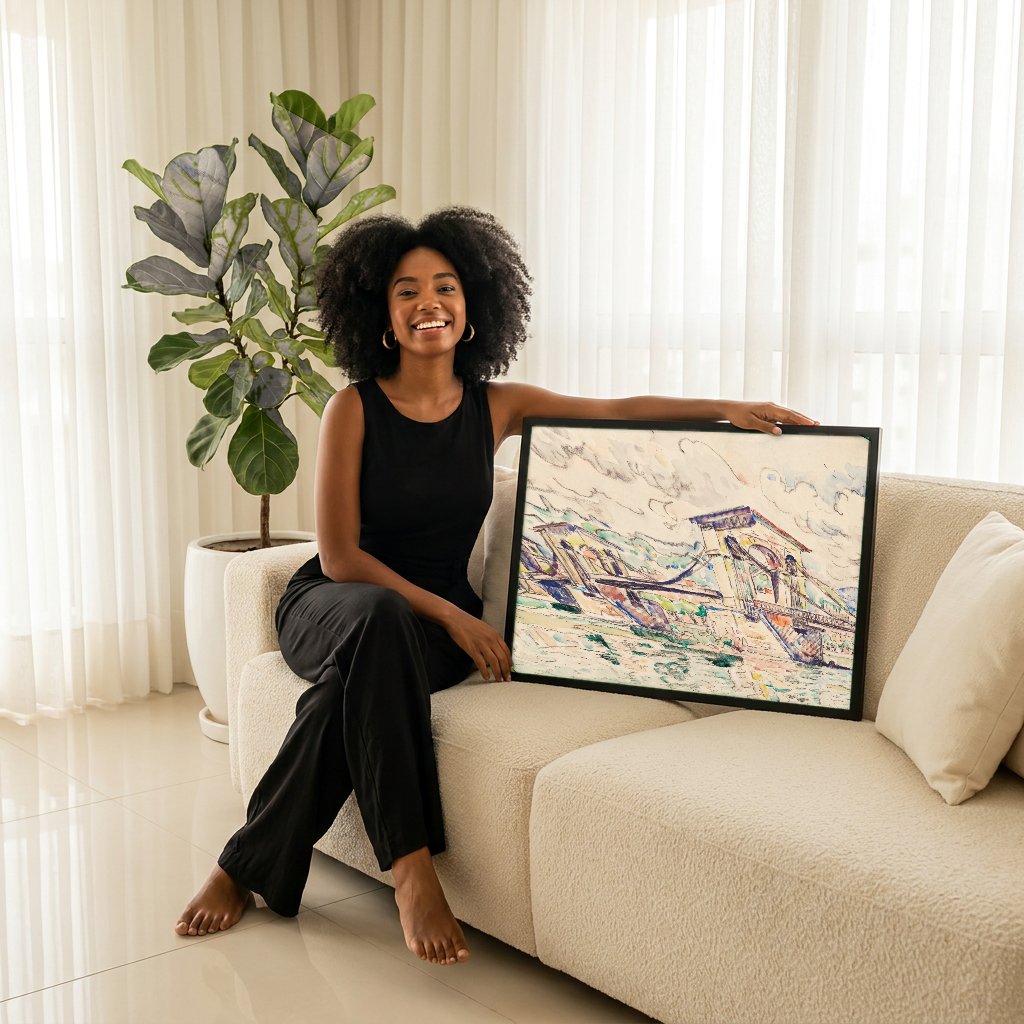 Quadro Decorativo Ponte sobre o Rio - Paul Signac com modelo em ambiente