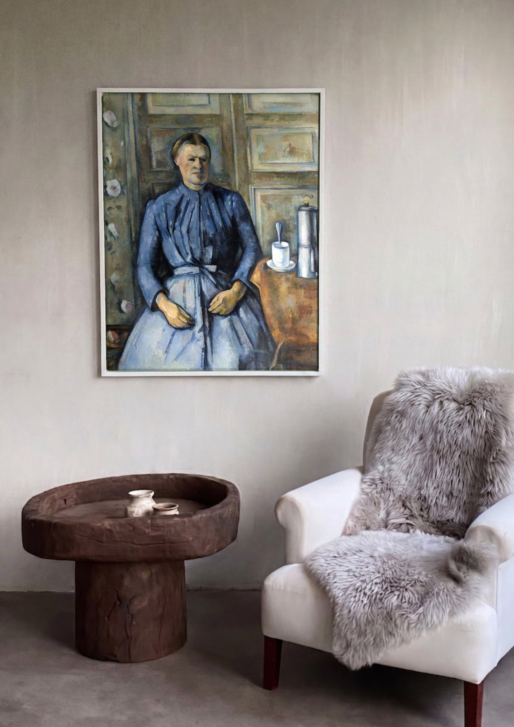 Quadro Decorativo A Mulher no Azul - Paul Cézanne em ambiente decorado