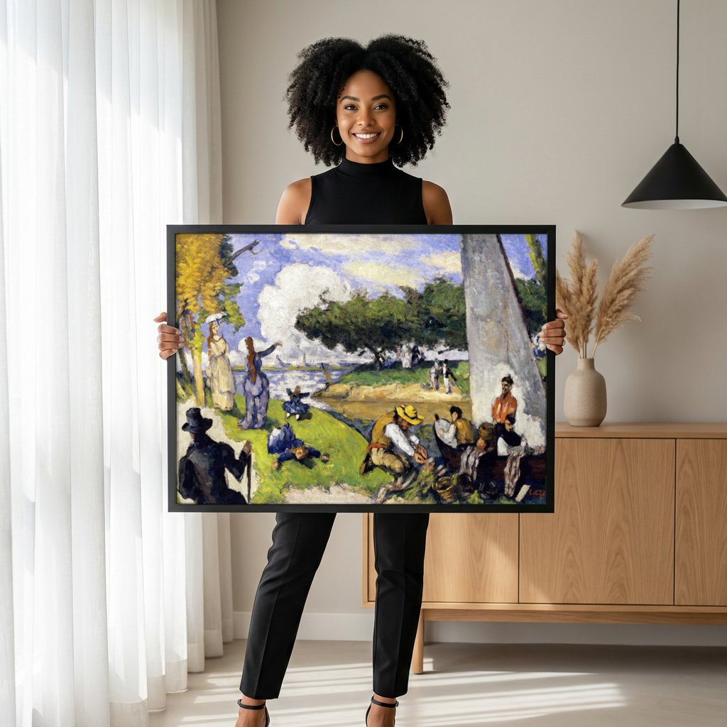 Quadro Decorativo A Margem do Marne - Paul Cézanne com modelo em ambiente