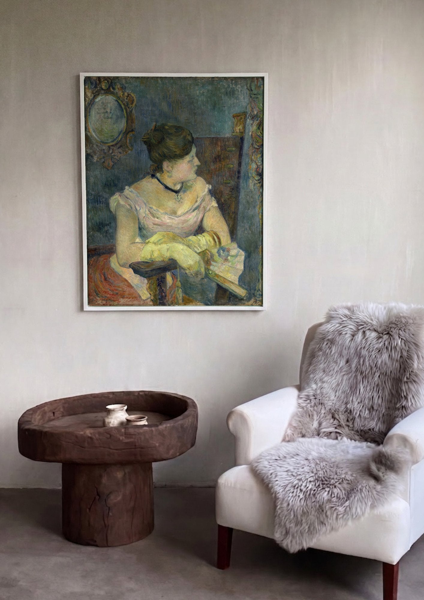 Quadro Decorativo Mulher com Leque - Paul Gauguin em ambiente decorado