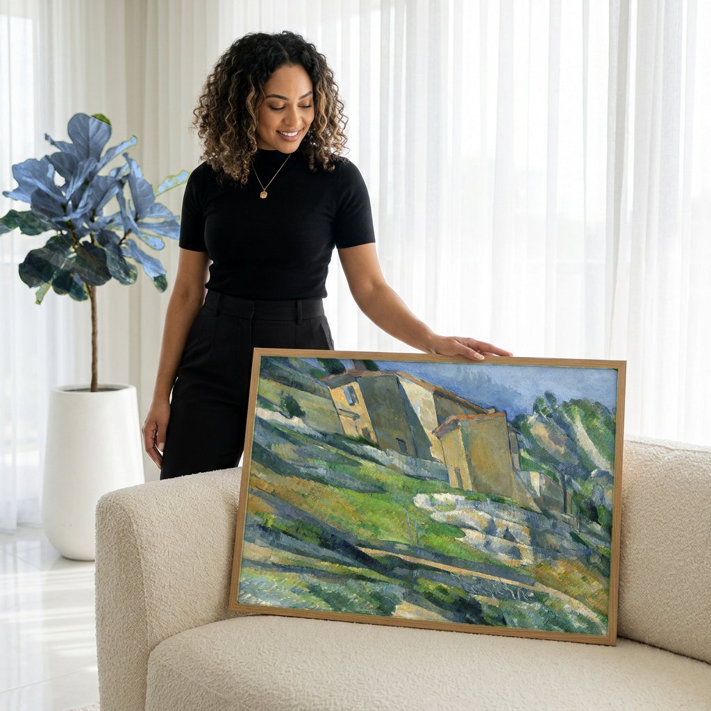 Quadro Decorativo Casas na Provença - Paul Cézanne com modelo em ambiente