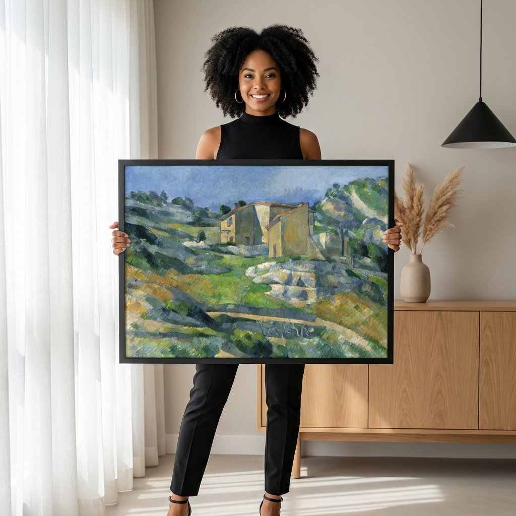 Quadro Decorativo Casas na Provença - Paul Cézanne com modelo em ambiente