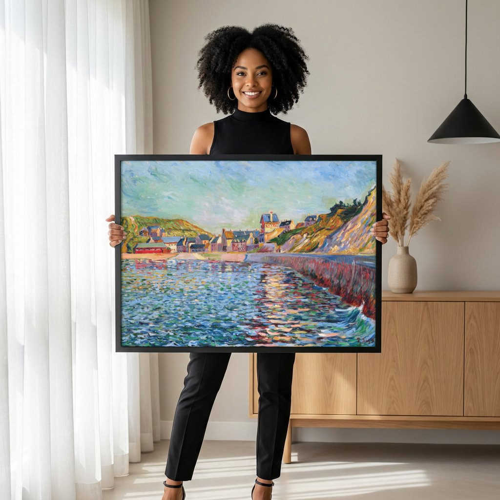 Quadro Decorativo Porto da Bretanha - Paul Signac com modelo em ambiente