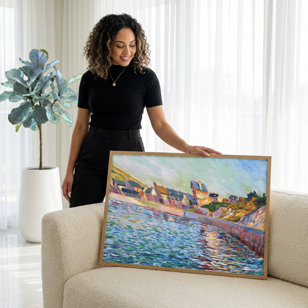 Quadro Decorativo Porto da Bretanha - Paul Signac com modelo em ambiente