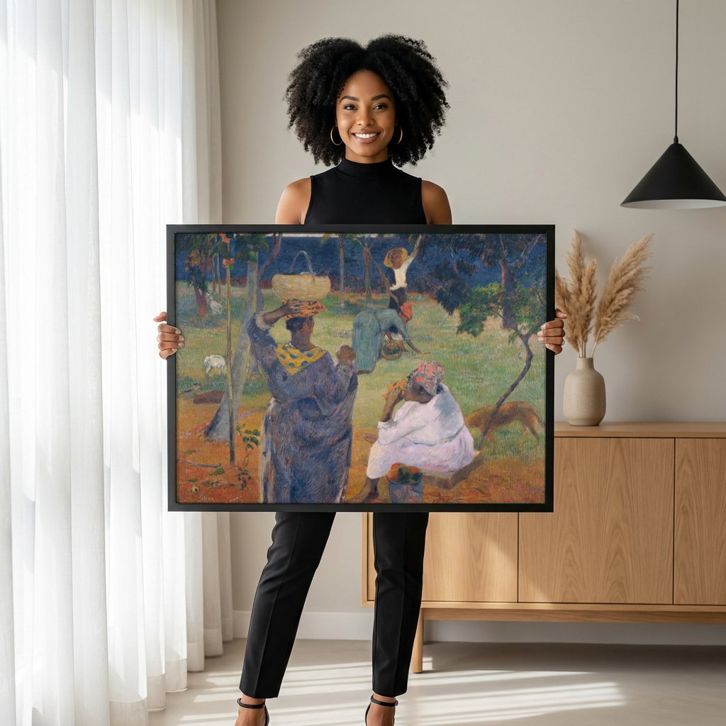 Quadro Decorativo Colheita Tropical - Paul Gauguin com modelo em ambiente