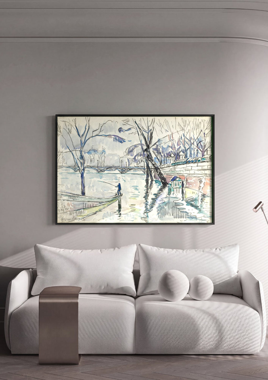 Quadro Decorativo Pescador no Sena - Paul Signac em ambiente decorado