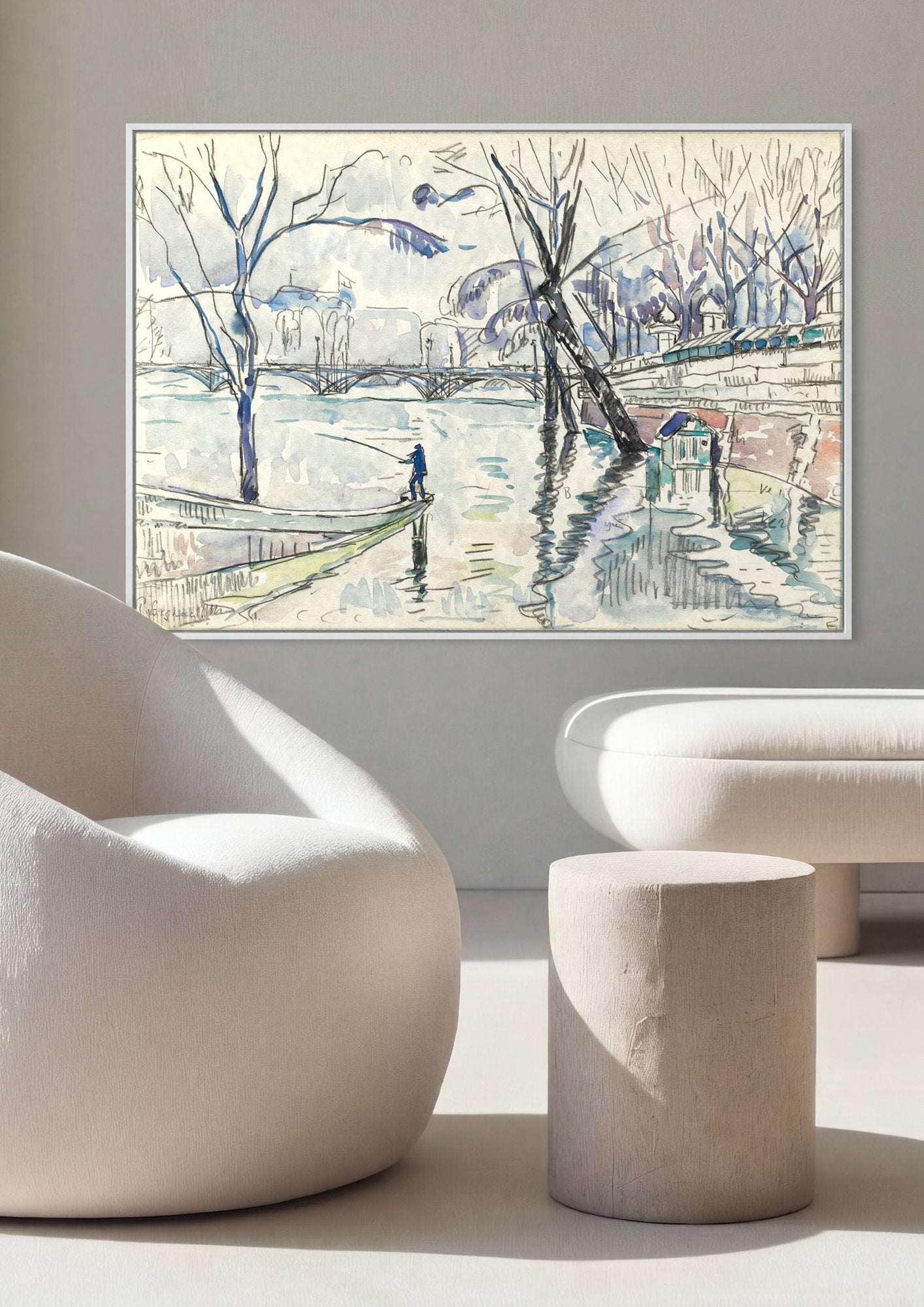 Quadro Decorativo Pescador no Sena - Paul Signac em ambiente decorado